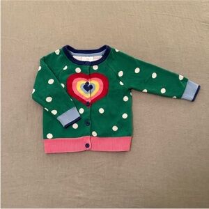 Hanna Andersson Green Cardigan with Rainbow Heart Size 2T 100% Cotton